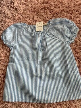Crewcuts Blue and White Striped Puff Sleeve Tee